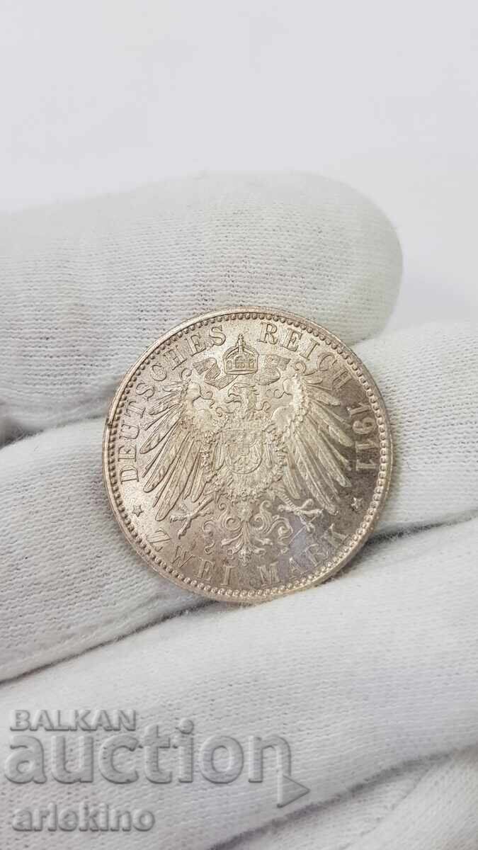 Monedă rară de argint 2 mărci 1911 D BAYERN - 5