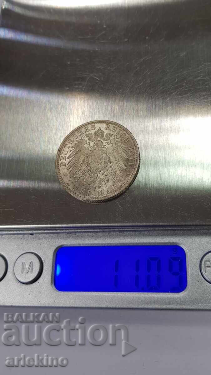Monedă rară de argint 2 mărci 1911 D BAYERN - 6