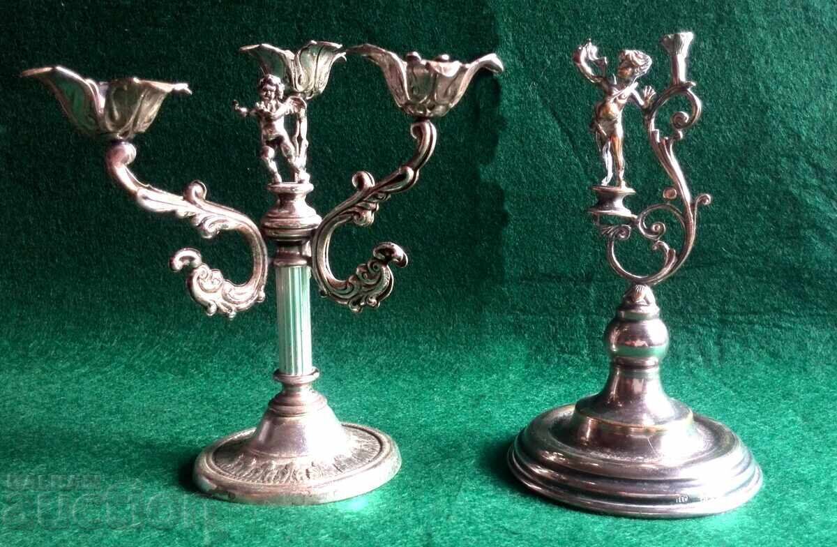 Auction  Candlesticks, candelabra, silver, with Cupid angel for three candles