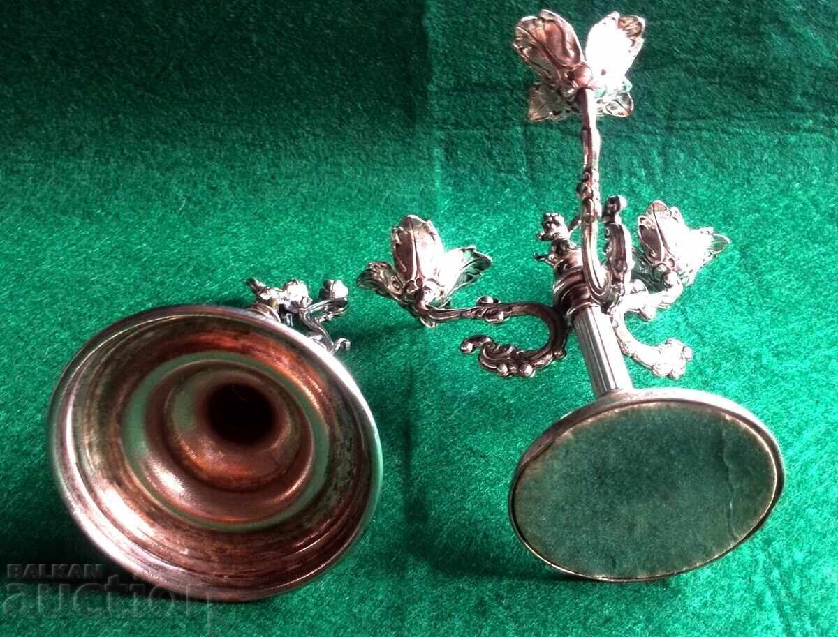 Candlesticks, candelabra, silver, with Cupid angel for three candles - 7