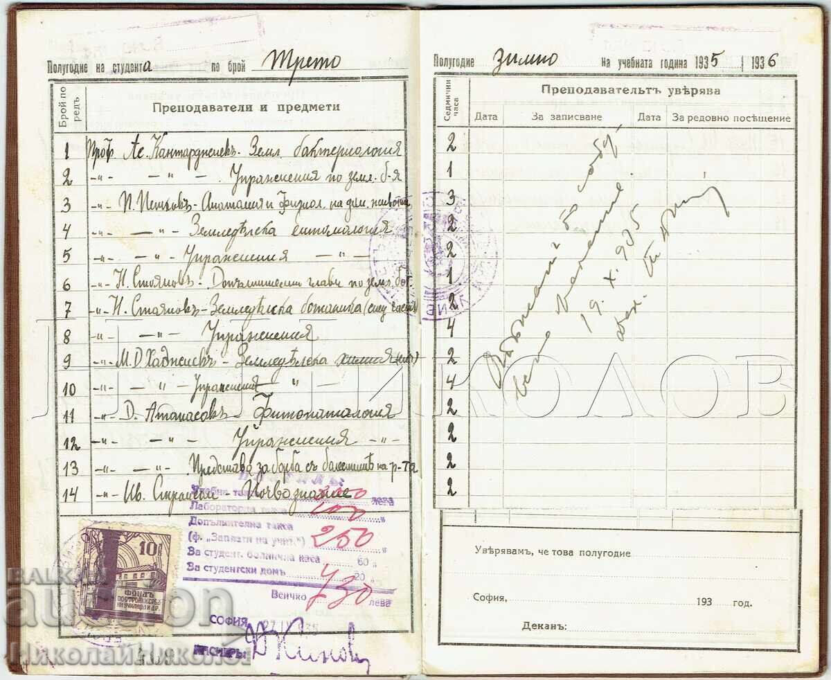 Livrarea 1934 SOFIA RAZGRAD CARNET DE STUDENT TIMBRU DE FOND E993