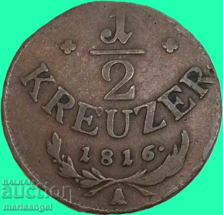 1/2 Kreuzer 1816 Austria A - Viena 22mm bronz - 5