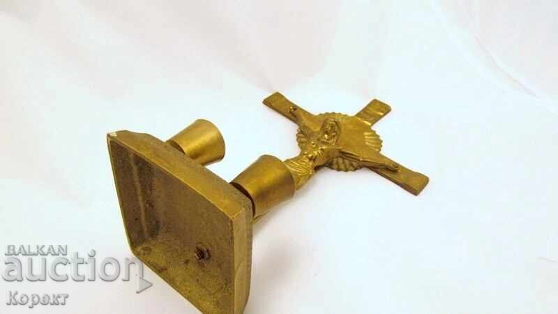 Altar antic, piedestal în picioare, crucifix din bronz, cruce - 5