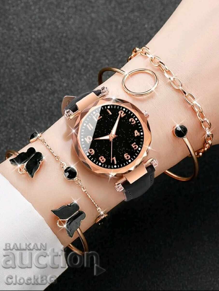 Ceas de damă de modă – aur roz & cadran negru