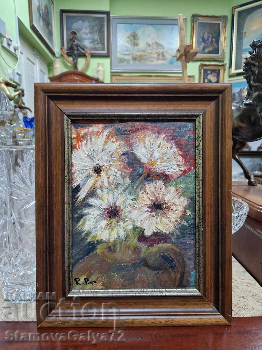 Pictură antică superbă, ulei pe pânză, natură statică