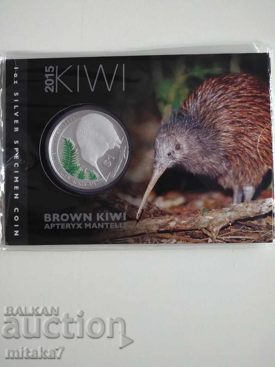 Monedă de argint "Kiwi", 2015, 1oz, 999