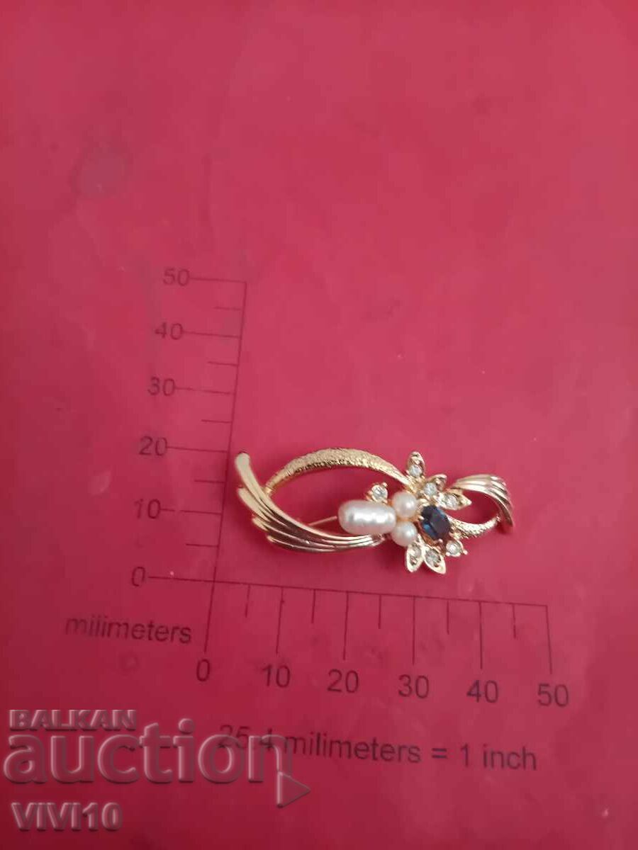 Αντίκα καρφίτσα με πέτρες και μαργαριτάρι