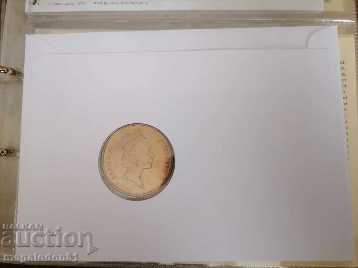 Bermuda - plic cu monedă, 1 dolar 1986, WWF cu preț € 15.50 | 30.32 BGN