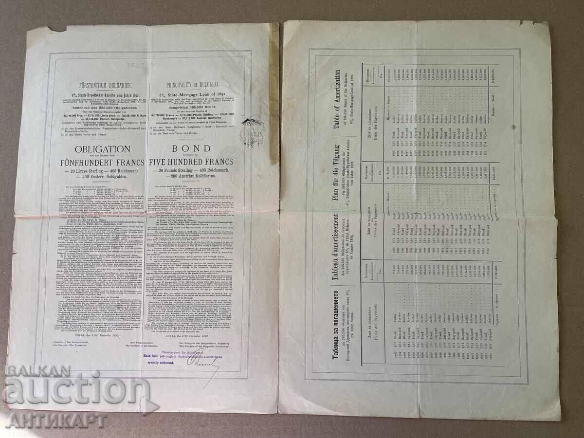 Аукцион Княжество България рядка облигация 500 лева златни 1892
