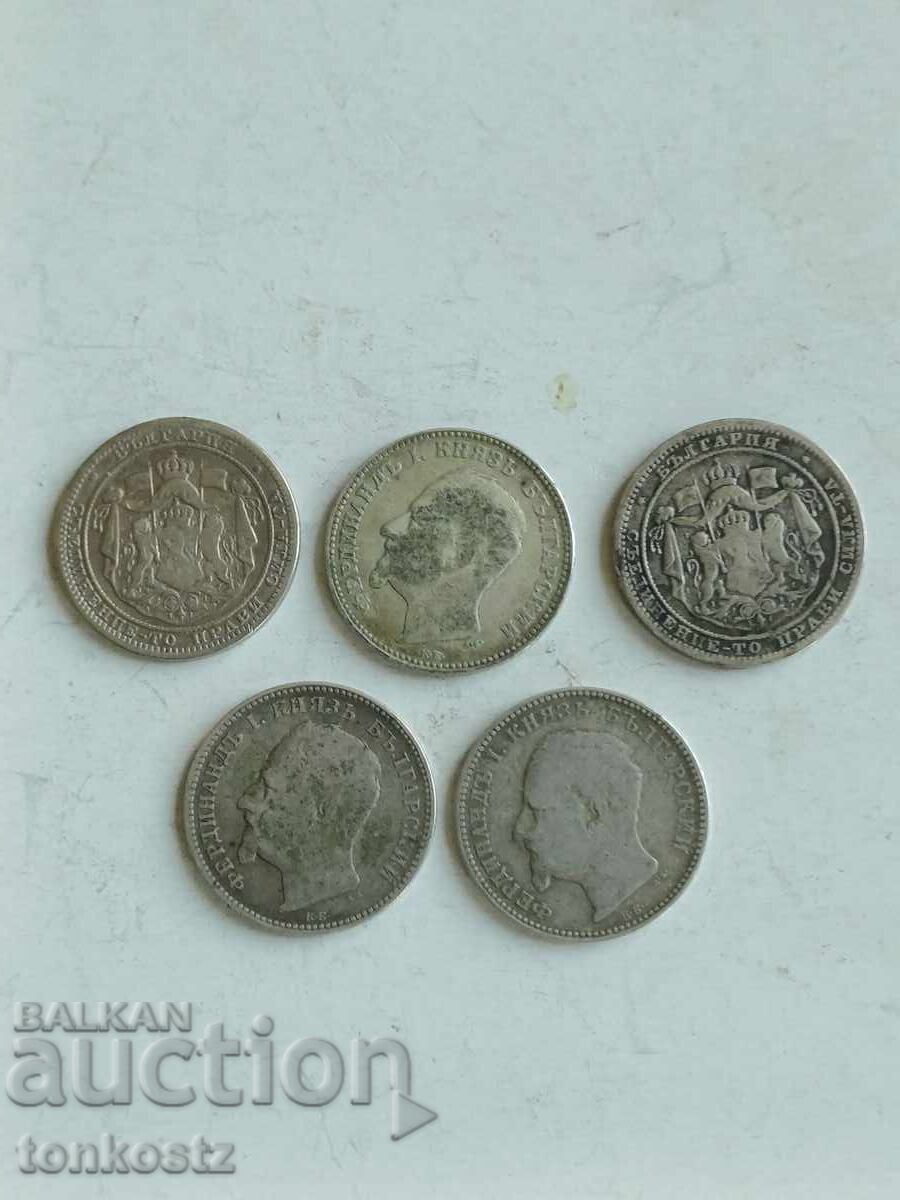 5 buc. De 1 lev 1882 și 1891 cu preț € 75.00 | 146.69 BGN