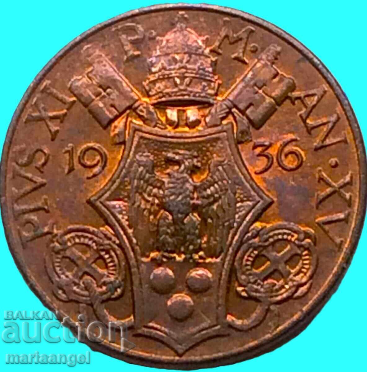 Vatican 10 centesimi 1936 Sf. Petru / Pius al XI-lea - an rar - 6