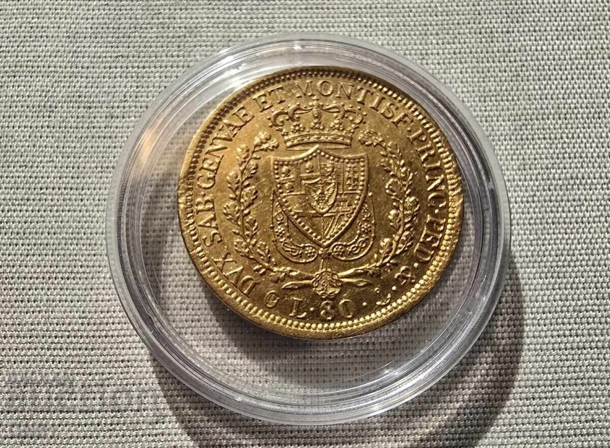 25.80 gr. Monedă de Aur 80 Lire Italiene Carlo Felice 1829 cu preț € 3850.00 | 7529.95 BGN