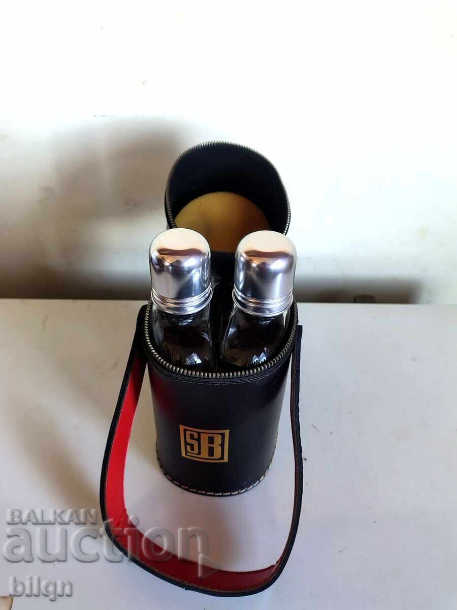 Husă din piele englezească cu sticle - Bar de călătorie - 6