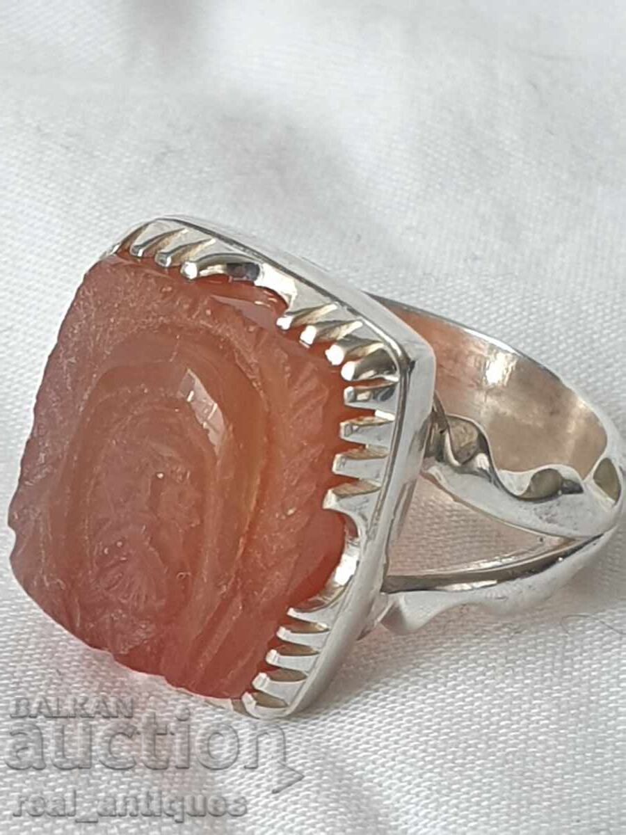 Silver ring with carnelian gem