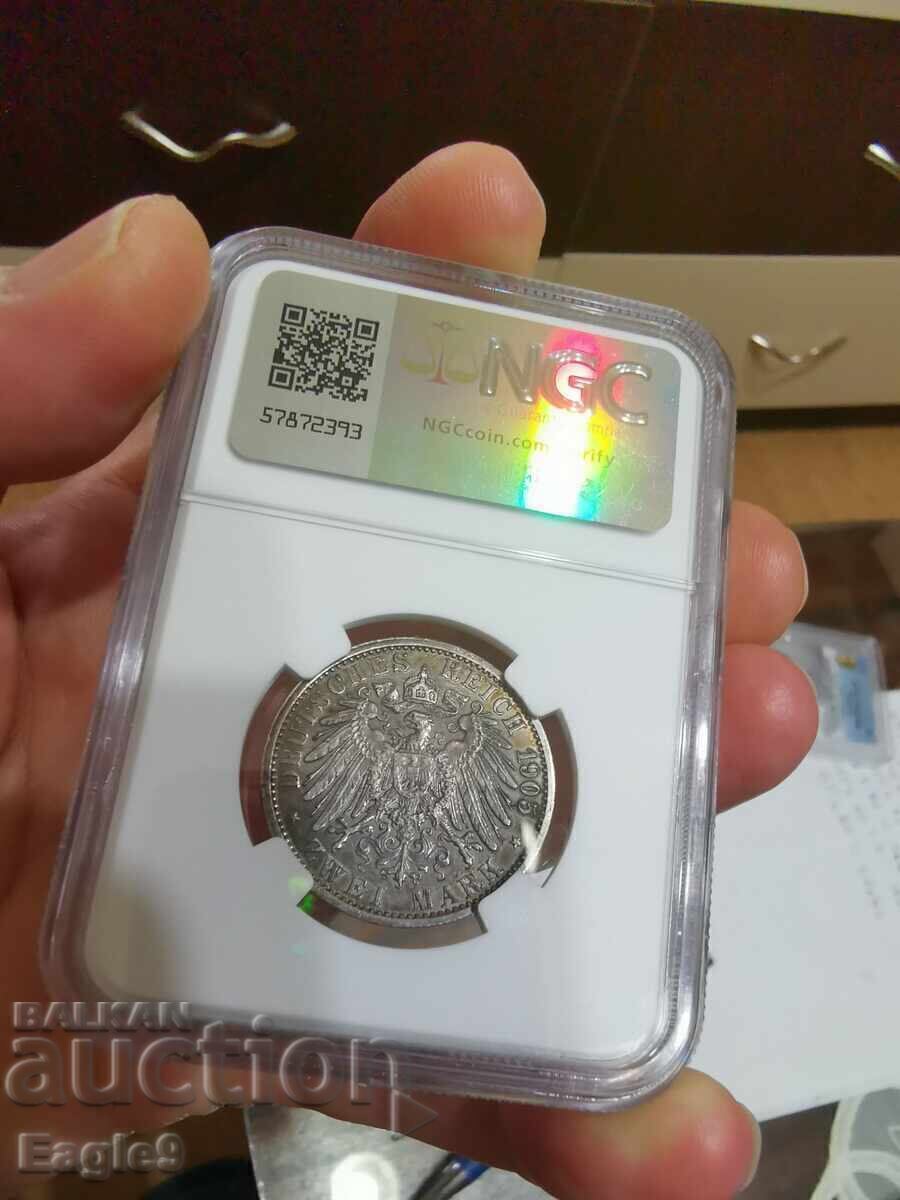 2 марки 1905, A, AU55, Прусия, Германия с цена € 89.99 | 176.01 лв. 2 марки 1905, A, AU55, Прусия, Германия с цена € 89.99 | 176.01 лв.