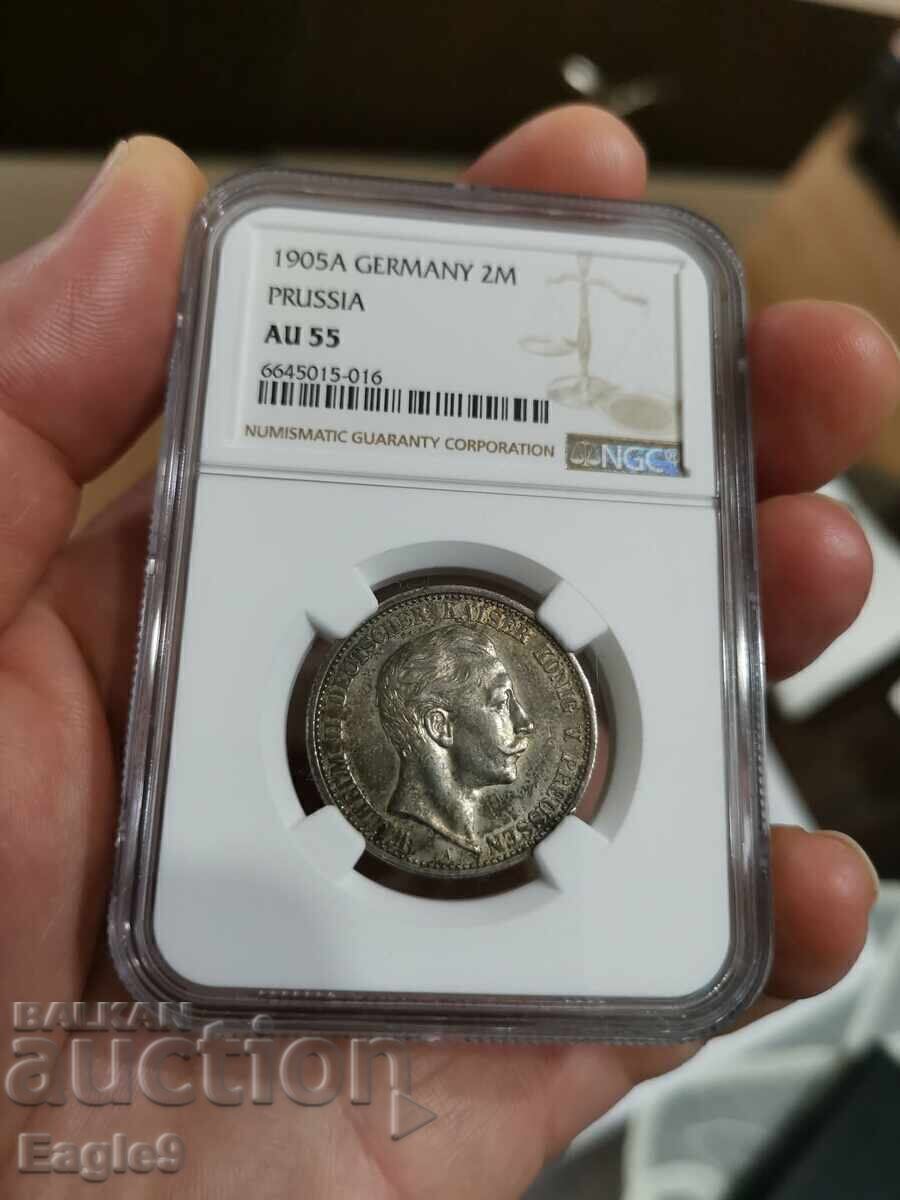 2 марки 1905, A, AU55, Прусия, Германия 2 марки 1905, A, AU55, Прусия, Германия