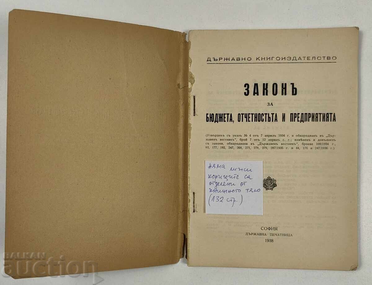 1938 LEGEA PRIVIND BUGETUL, CONTABILITATEA ȘI ÎNTREPRINDERILE cu preț € 9.71 | 18.99 BGN