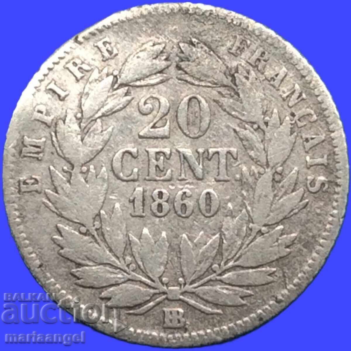 20 εκατοστά 1860 Γαλλία Στρασβούργο Ναπολέων Γ' ασήμι με τιμή € 15.60 | 30.51 BGN