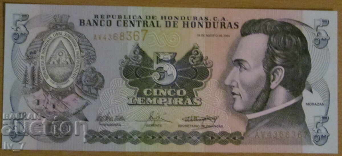 5 LEMPIRA 2004, HONDURAS - UNC
