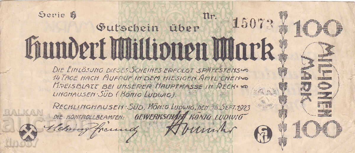 tino37- ГЕРМАНИЯ - 100000000 МАРКИ -1923г - VF с цена € 2.60 | 5.09 лв. tino37- ГЕРМАНИЯ - 100000000 МАРКИ -1923г - VF с цена € 2.60 | 5.09 лв.