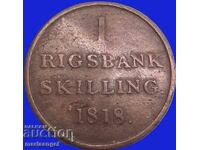 Denmark 1 Skilling 1818 Frederik VI 1808 - 1839 bronze