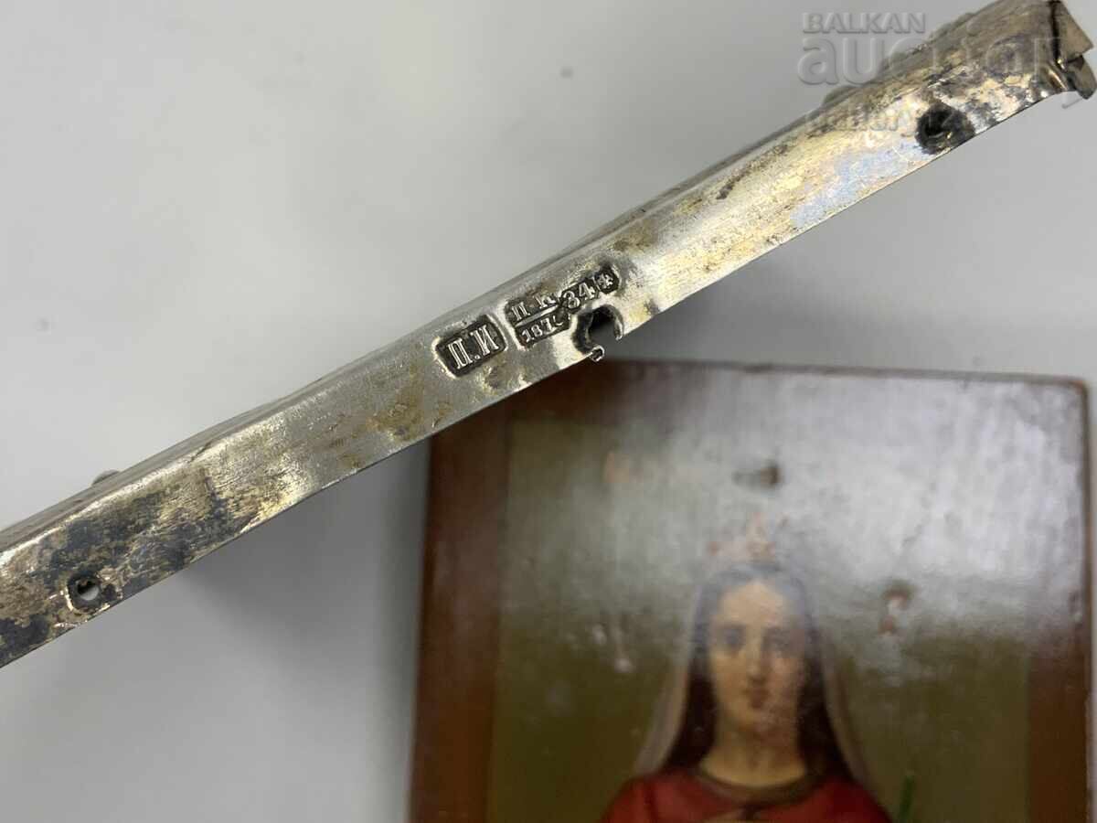 Livrarea Icoană veche țaristă Rusia argint marcaje 84 pictată - 1870 Livrarea Icoană veche țaristă Rusia argint marcaje 84 pictată - 1870