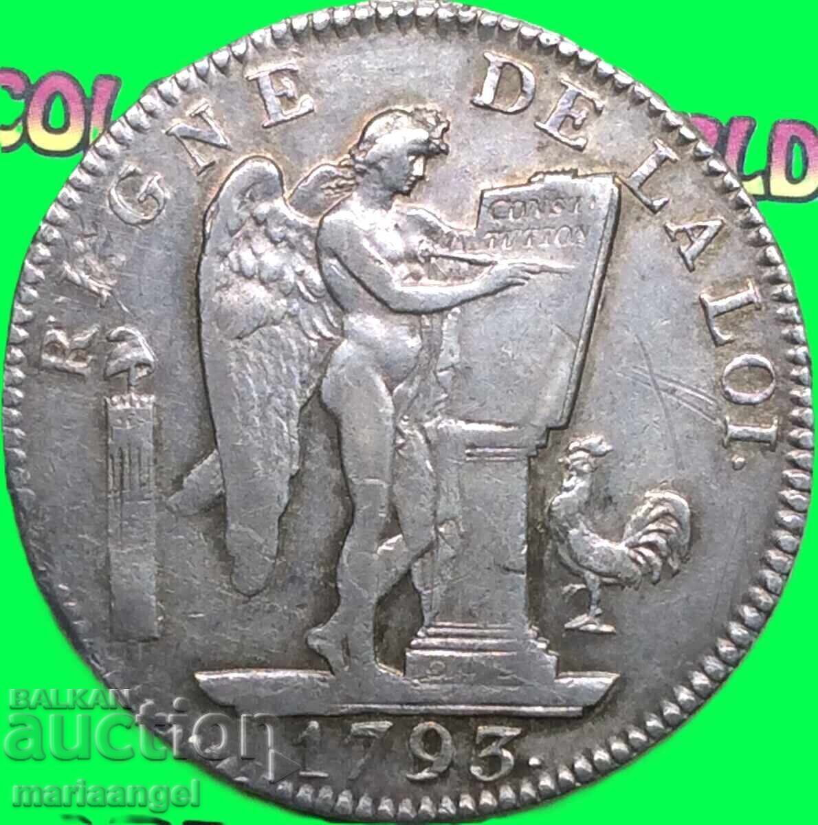 Παράδοση Εκύ δα 6 λίβρες 1793 Γαλλία AN II 29,45γρ Ασήμι