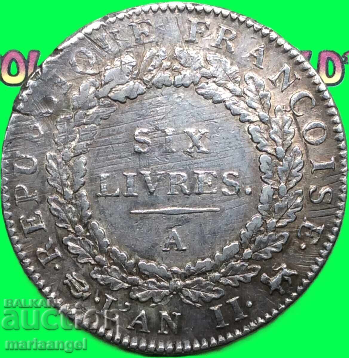 Εκύ δα 6 λίβρες 1793 Γαλλία AN II 29,45γρ Ασήμι - 5