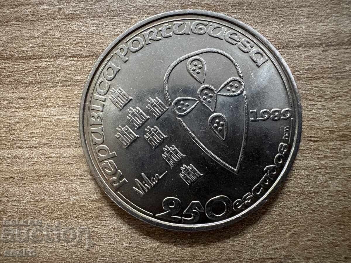 Португалия - 250 ескудо (1989) - 850 г. от основаването...