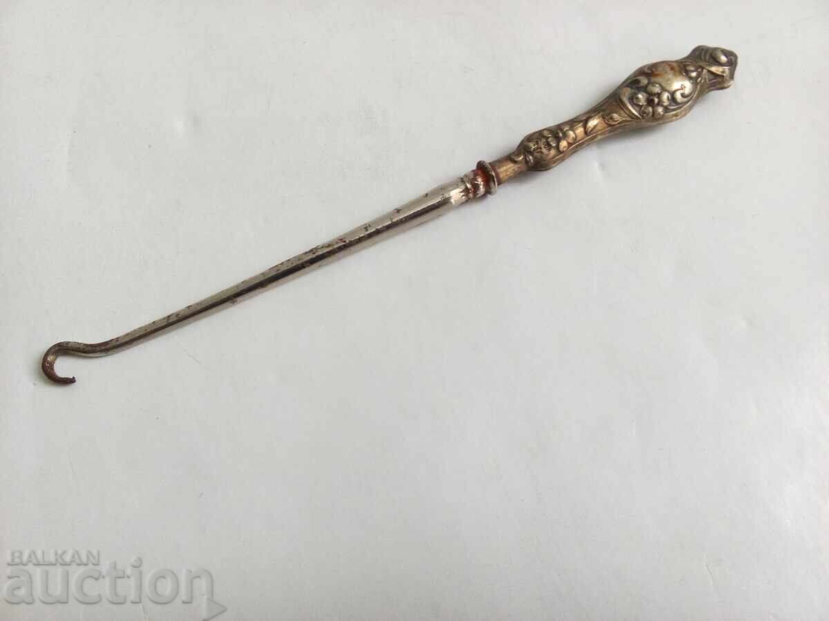 Αντίκα αγκράφα για κουμπιά λαβή ασήμι