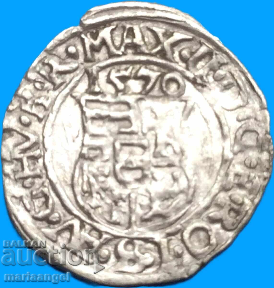 Hungary Denar 1570 Maximilian II Madonna/Coat of Arms Silver - 6