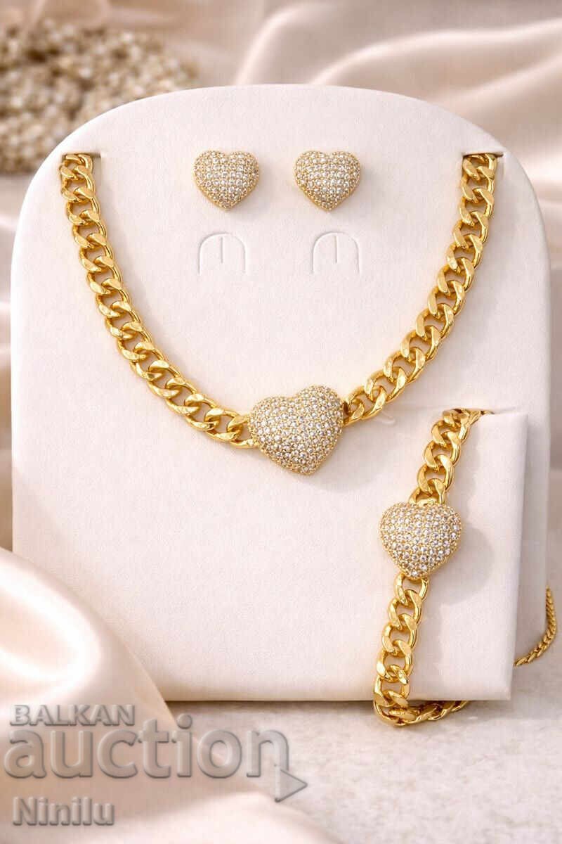 Set Glamour Inimă | colier, brățară și cercei cu inimioare Set Glamour Inimă | colier, brățară și cercei cu inimioare
