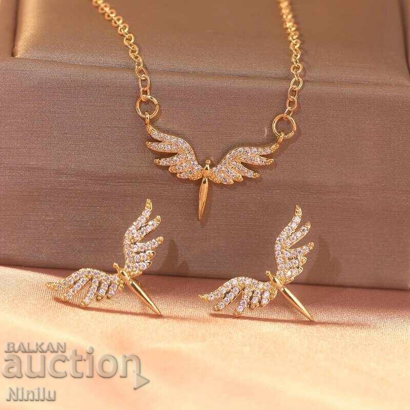 Aripi de Înger Spark – set colier și cercei cu aripi ✨ | cu placare cu aur