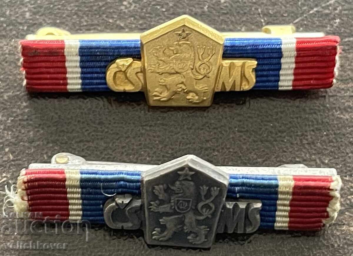 42906 Czechoslovakia two ribbons Czechoslovak military orders gold