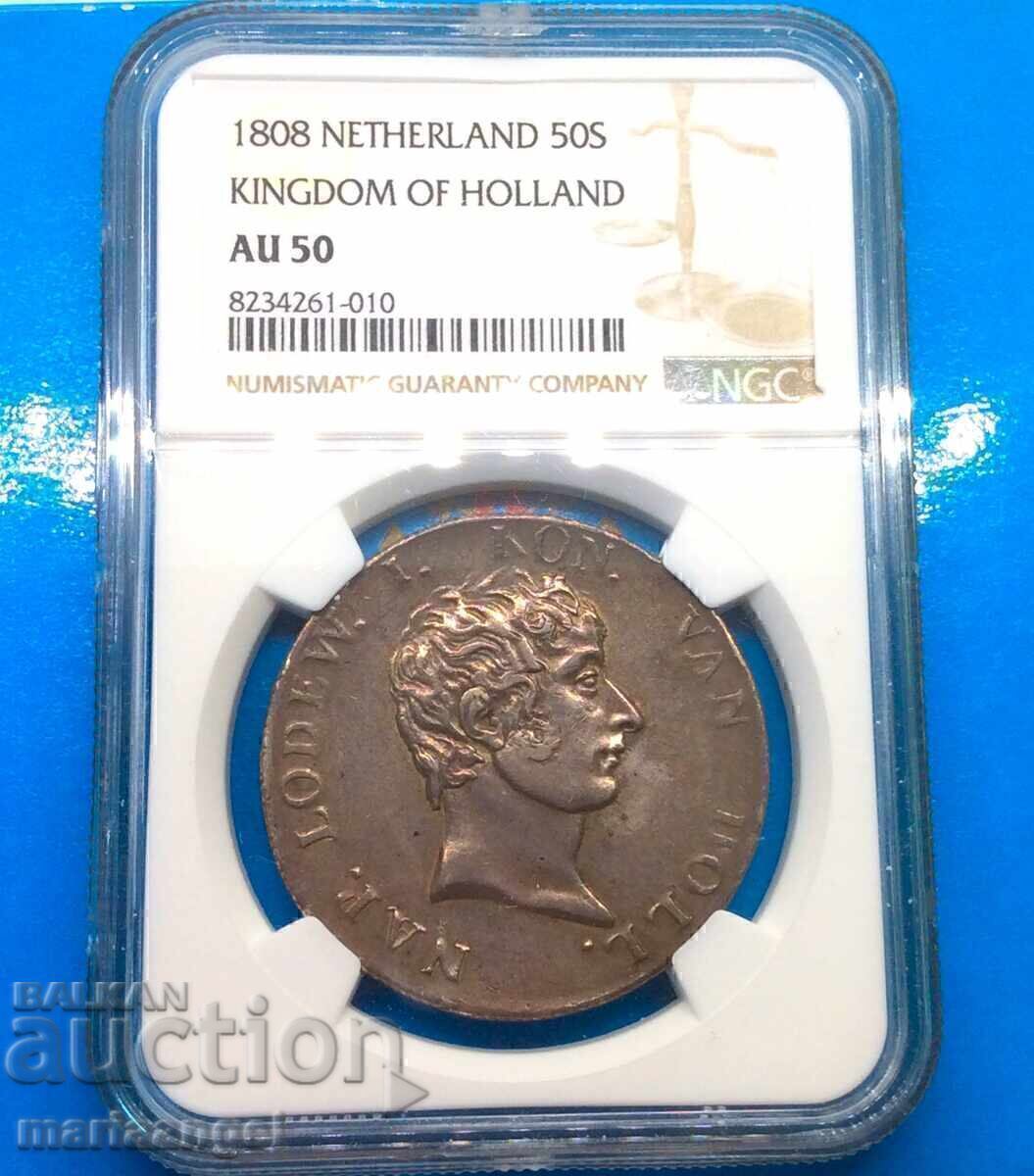 Λουί Ναπολέων 1808 50 Στιβέρ Νότια Ολλανδία NGC AU50 900‰ - 5