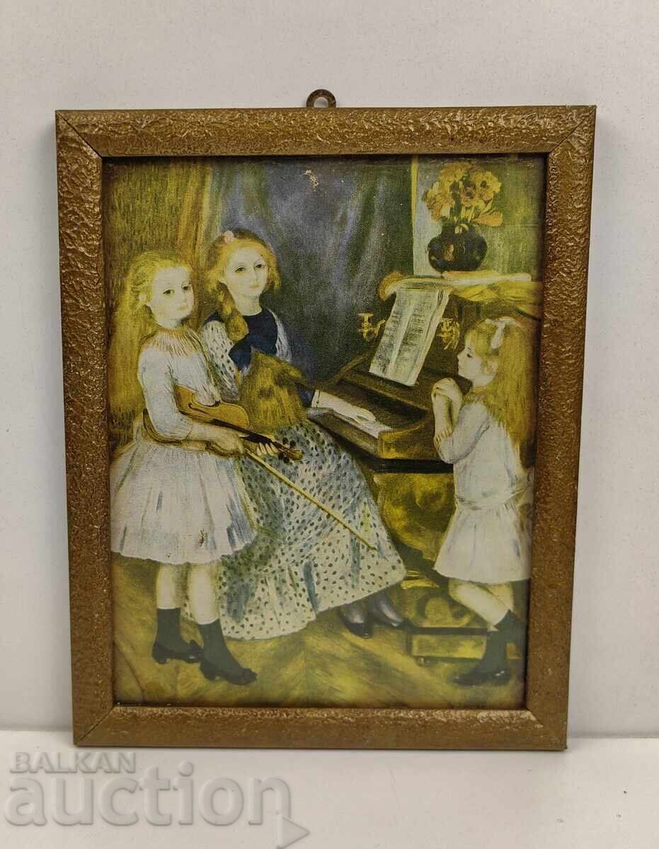 ПИАНО СТАРА КАРТИНА РЕПРОДУКЦИЯ РАМКА СТЪКЛО ОТЛИЧНА