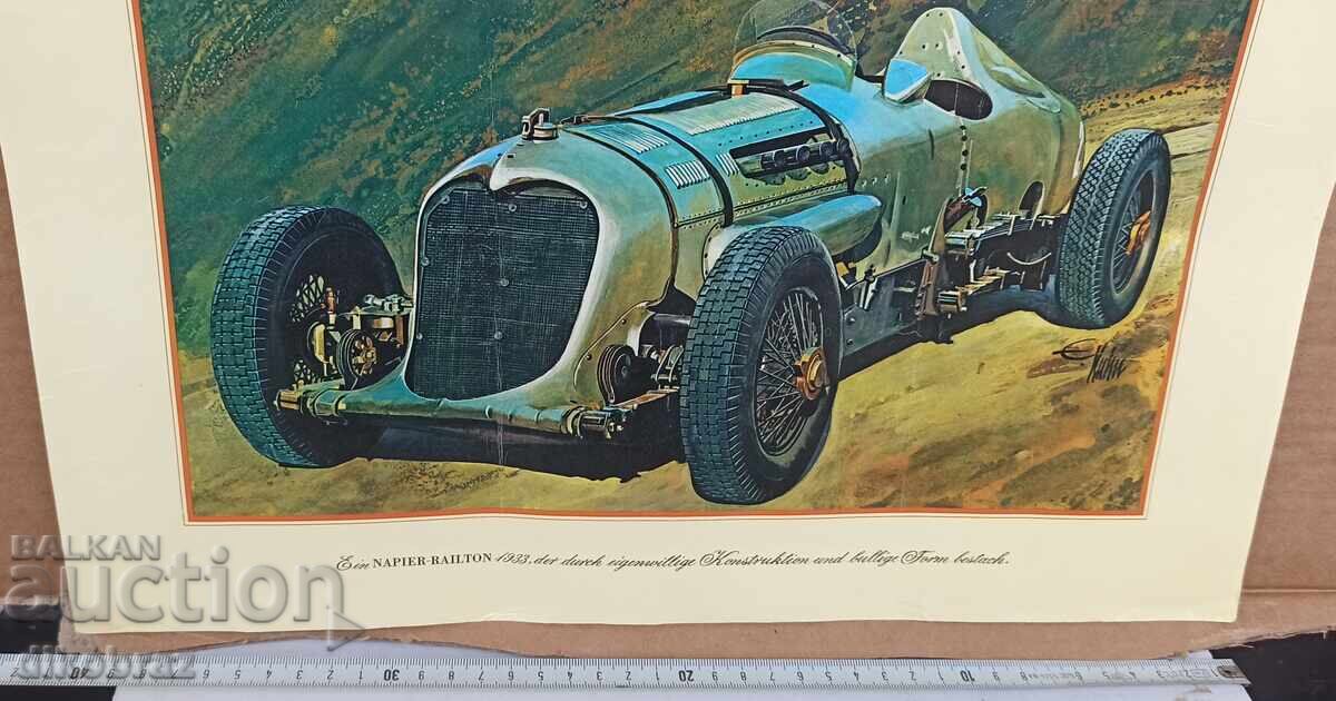 Licitație Automobil retro NAPIER - poster afiș din anii '60 ai secolului XX