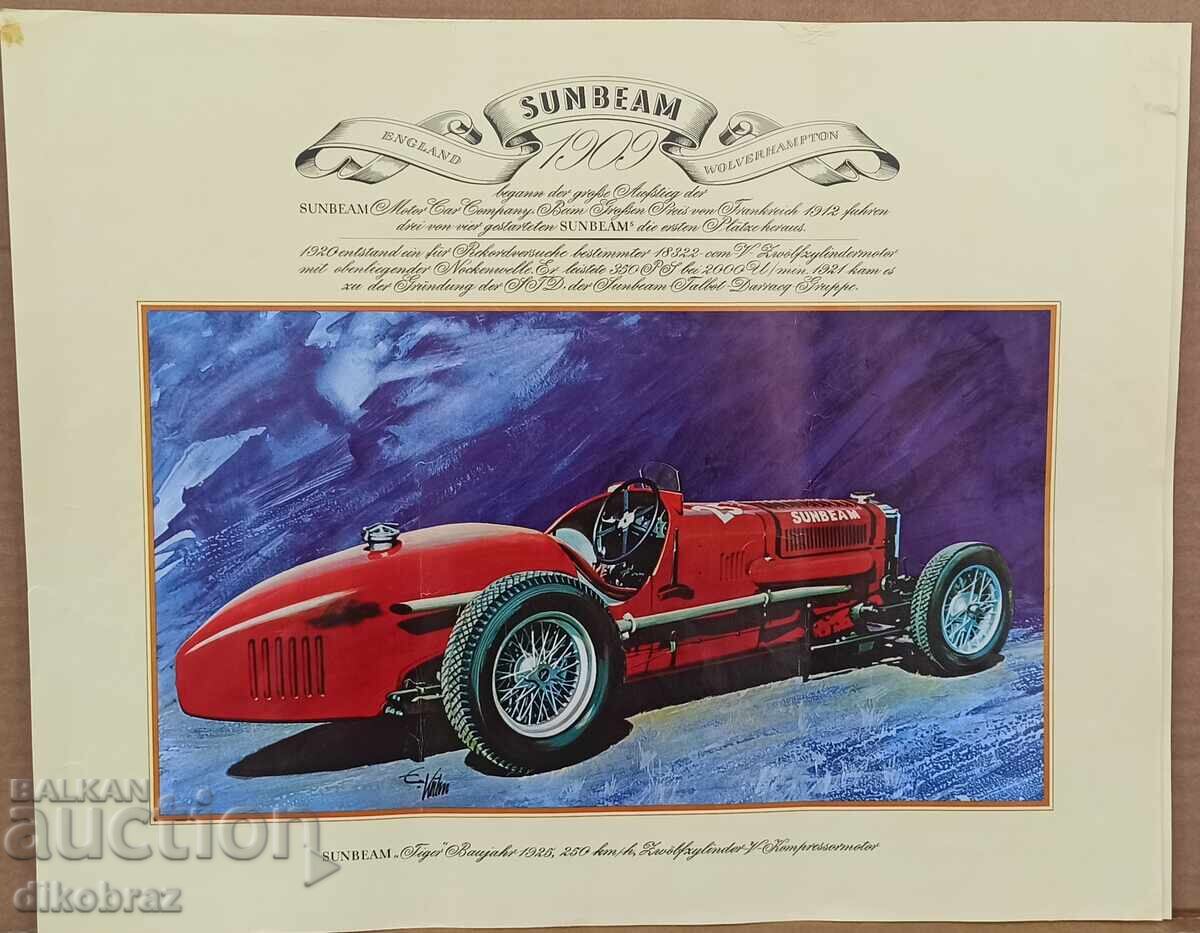 Automobil retro SUNBEAM - poster afiș din anii '60 ai secolului XX