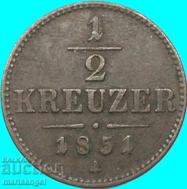 Licitație 1/2 Kreuzer 1851 Austria A - Viena