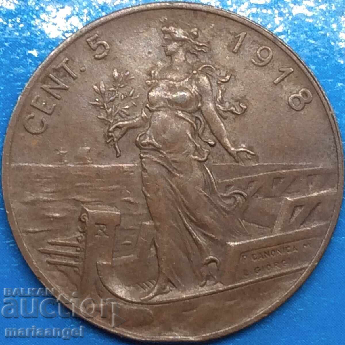 Italy 5 Centesimi 1918 24mm Large Copper