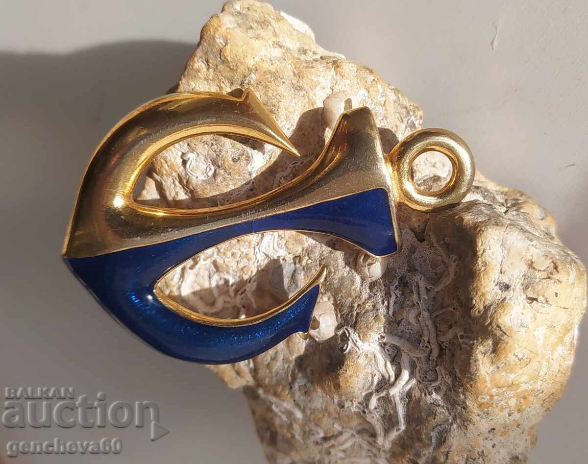 Παράδοση Αντίκα καρφίτσα Άγκυρα χρυσή, μπλε σμάλτο