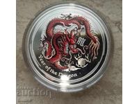 SILVER 1 Oz Lunar, Year of the Dragon 2012 red