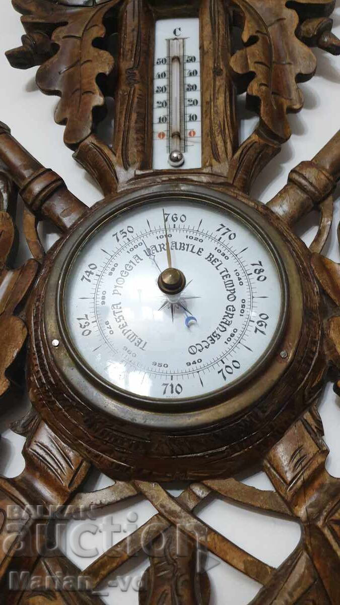 Стар резбован барометър и термометър от около 1890година - 5 Стар резбован барометър и термометър от около 1890година - 5