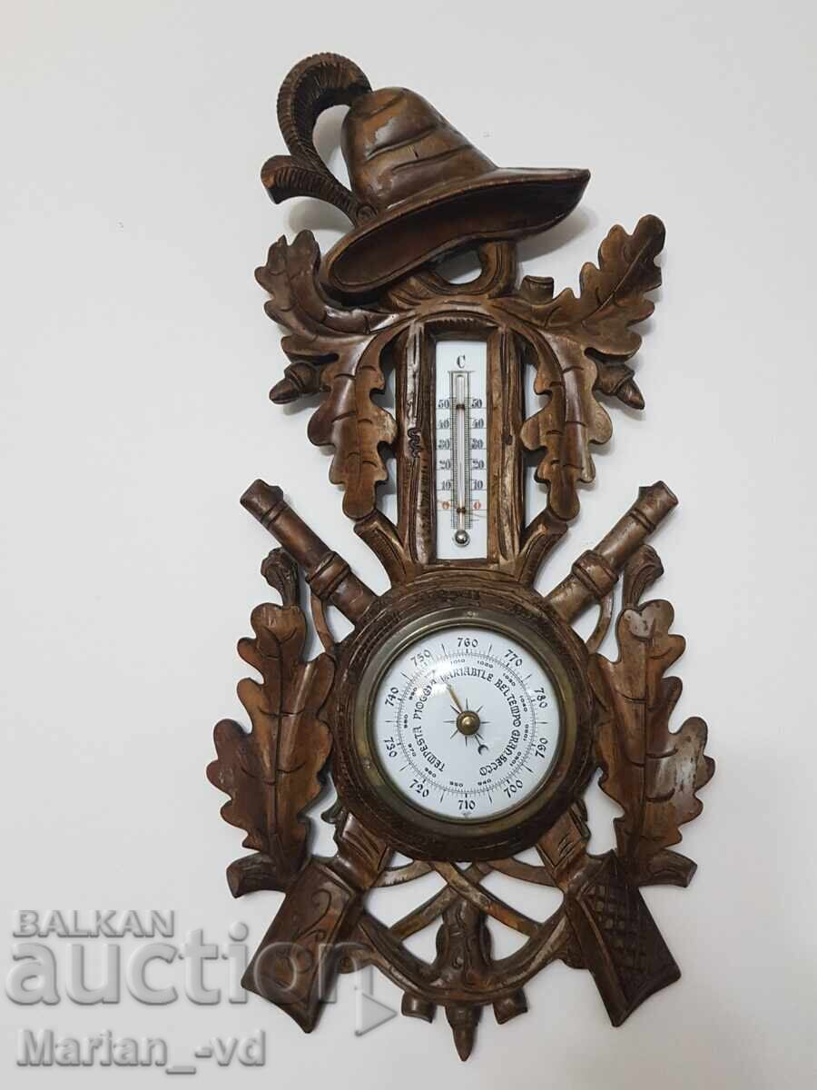 Стар резбован барометър и термометър от около 1890година Стар резбован барометър и термометър от около 1890година
