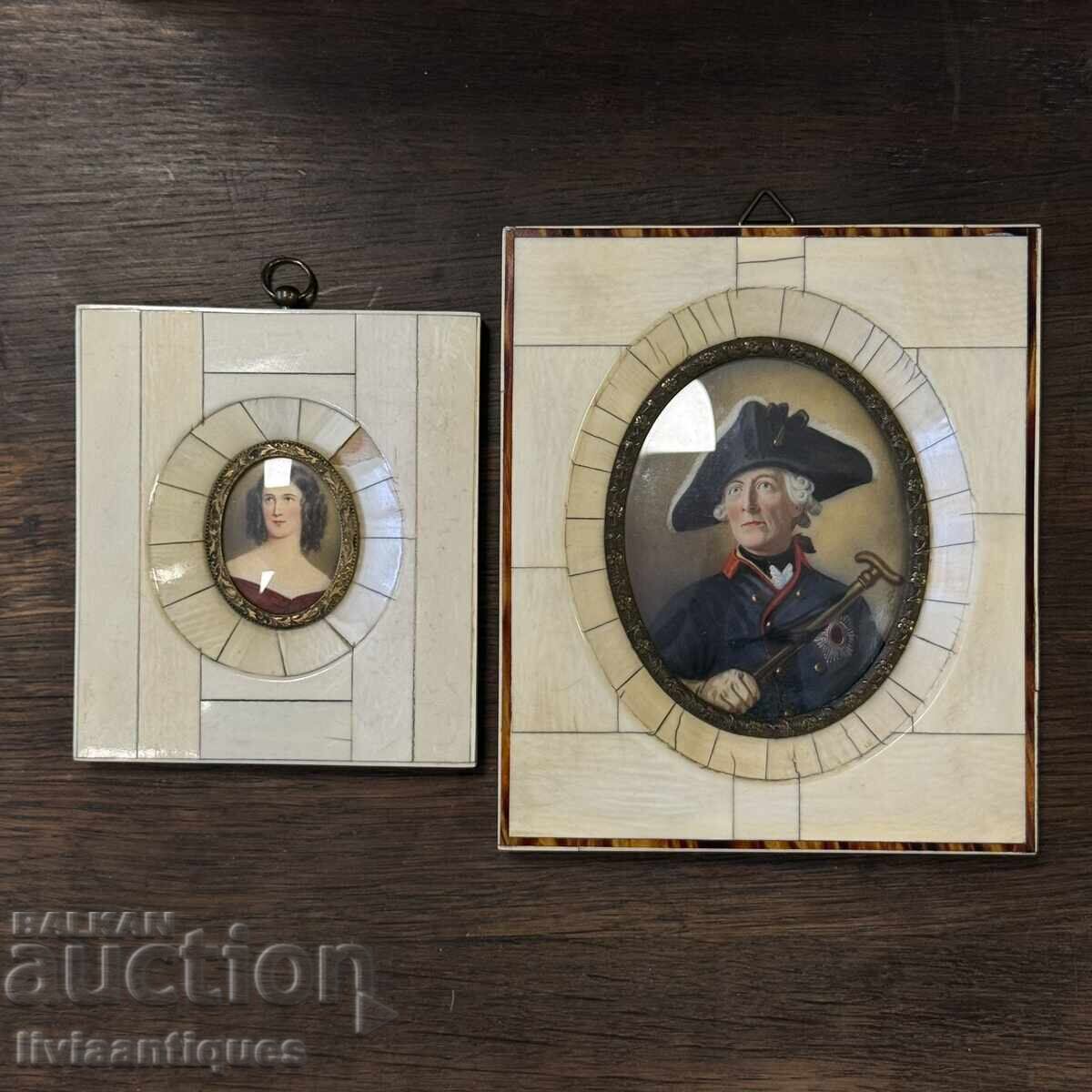 Două miniaturi portret Biedermeier fin lucrate