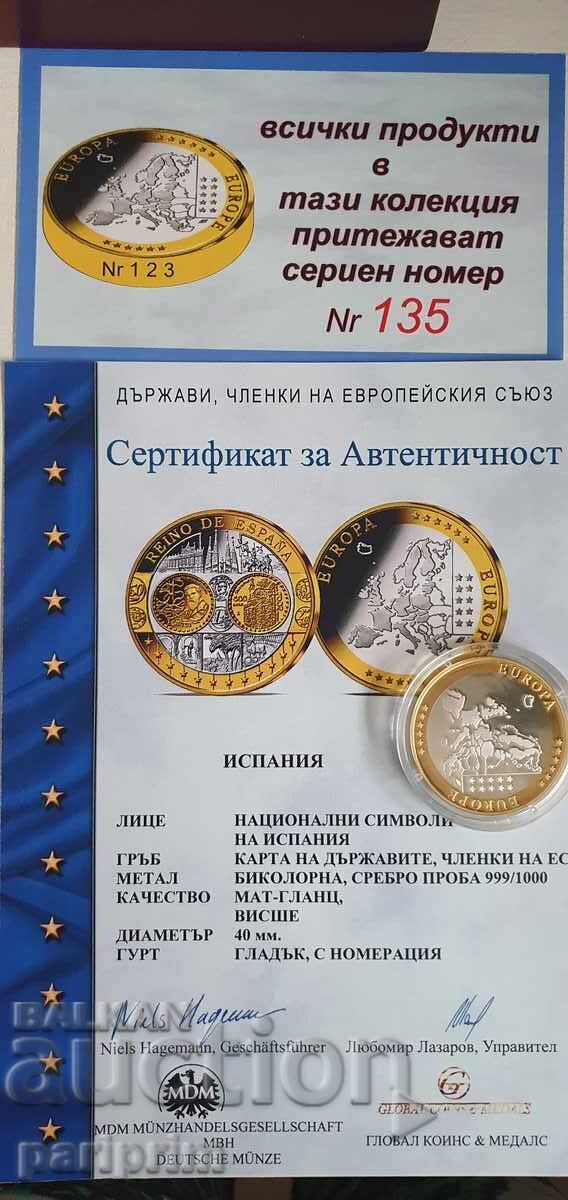 Argint 999, 20 gr, 24 kt, SPANIA, Proof, CITIȚI cu preț € 75.00 | 146.69 BGN Argint 999, 20 gr, 24 kt, SPANIA, Proof, CITIȚI cu preț € 75.00 | 146.69 BGN