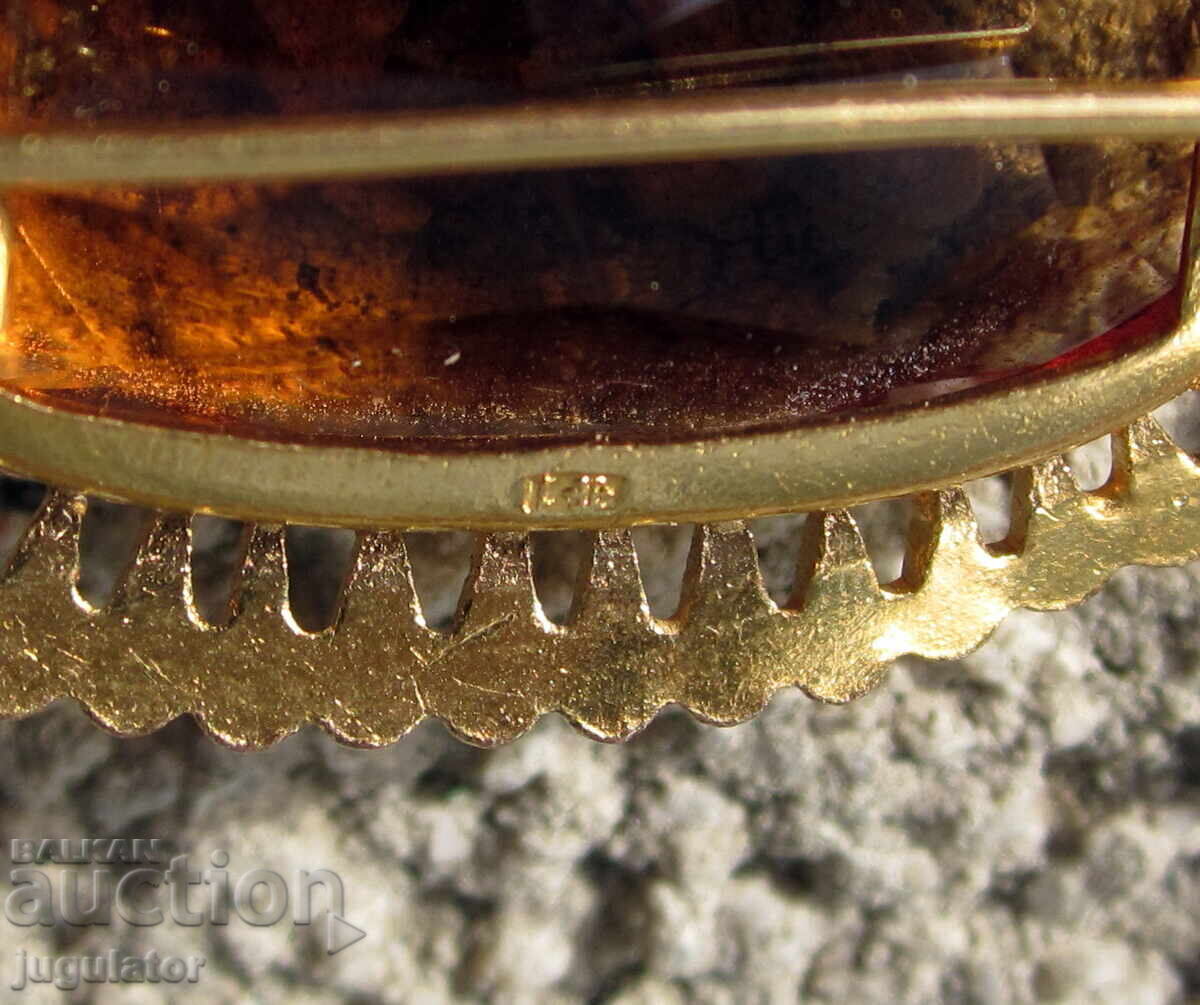 старинна стара маркирана позлатена дамска брошка бижу - 5