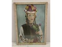 СТАРА РЕПРОДУКЦИЯ КАРТИНА ЕТНО НОСИЯ РАМКА СТЪКЛО