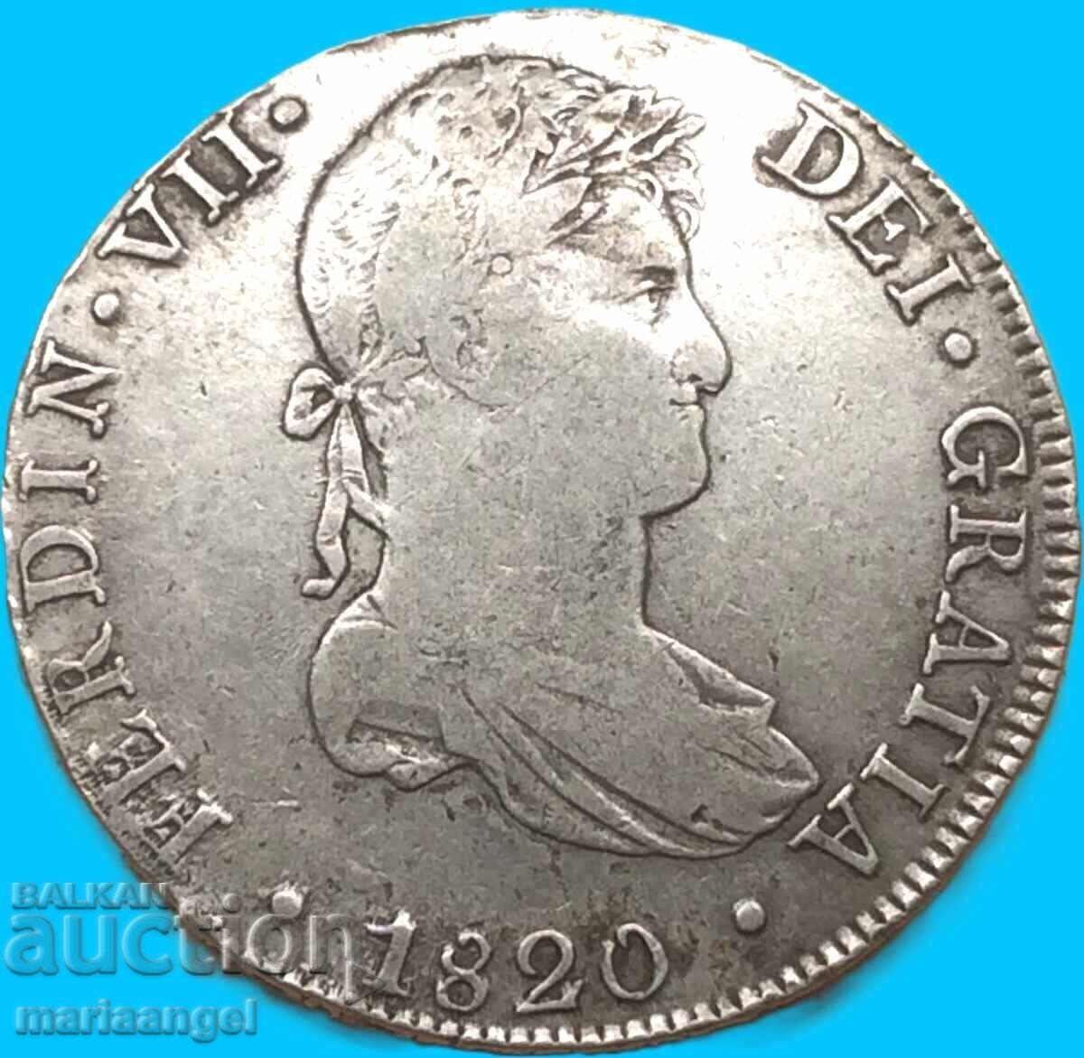 8 Реала 1820 Перу Лима Испанска колония Фердинанд VII Ag - 7