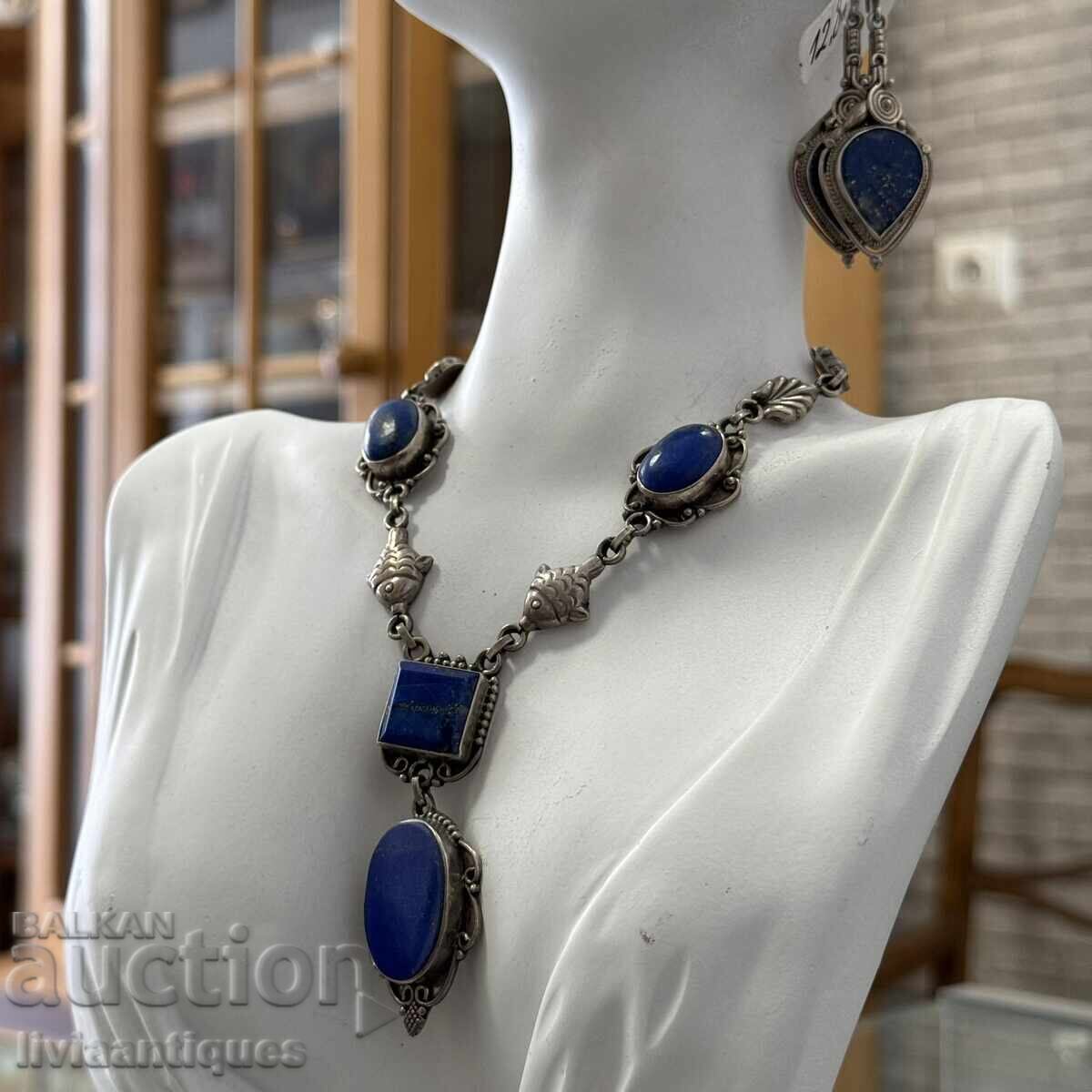 Colier de argint cu lazurit + cercei